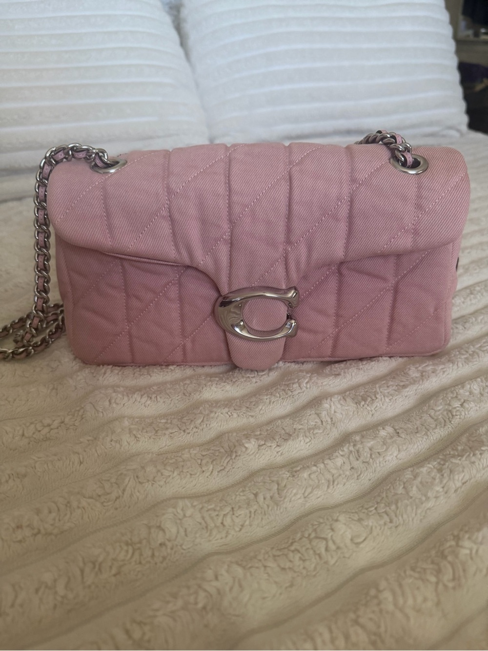 Coach Denim Pink Quilted Chain Shoulder Bag